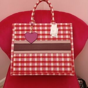 Cato Red and Brown Checkered Tote Bag